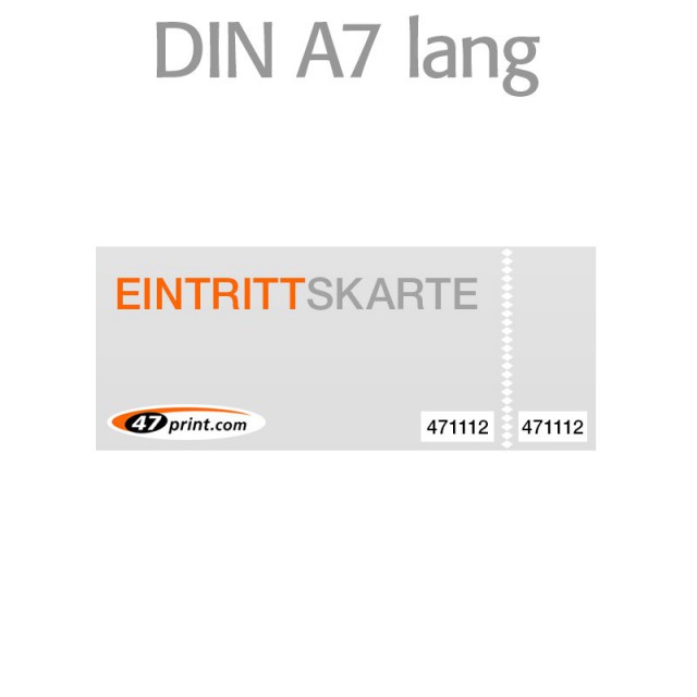 Eintrittskarte DIN A7 lang 148 x 52 mm - 2 x nummeriert und 1 x perforiert