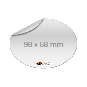 Aufkleber oval 98 x 68 mm, outdoor Haftfolie weiß mit Hochglanz-UV-Lack